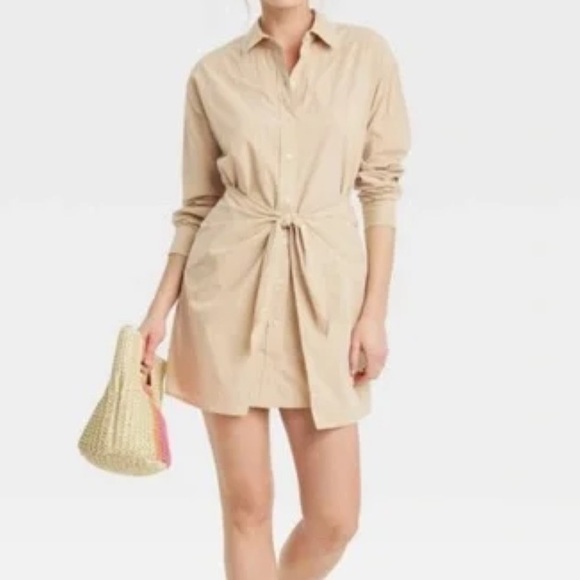 Beige Shirt Dress - Picture 1 of 3